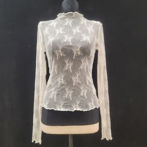 Wearever Womens White Sheer Lace Top Size S Fairy Whimsigoth Layer Long Sleeve